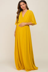 Yellow Chiffon V-Neck Smocked Waist Maternity Maxi Dress