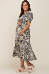 Black Floral Tiered Maternity Midi Dress