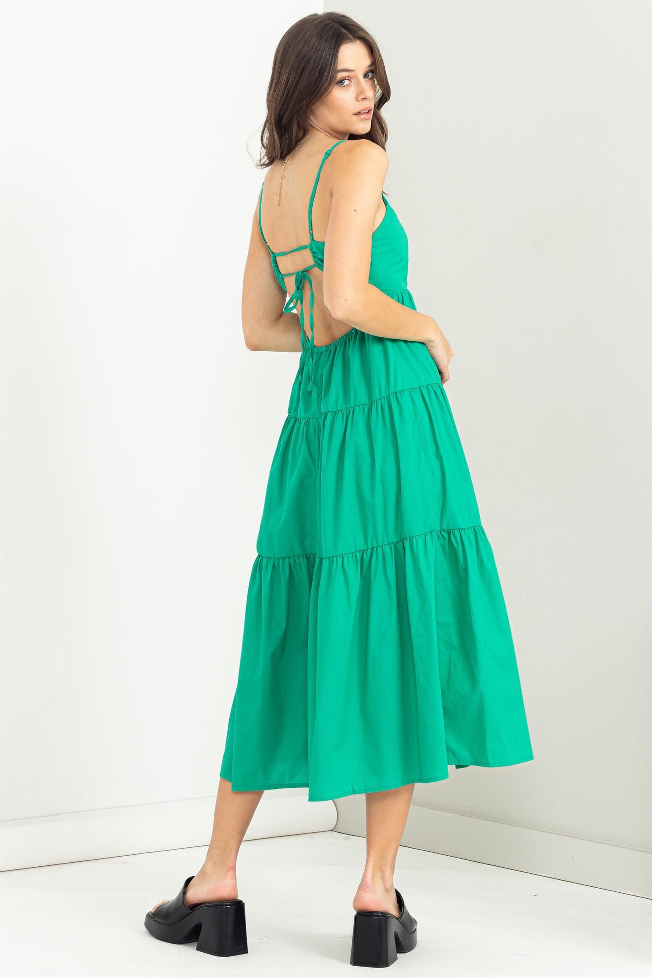 Green Tie-Back Tiered Midi Dress PinkBlush Green Tie-Back Tiered Midi Dress PinkBlush