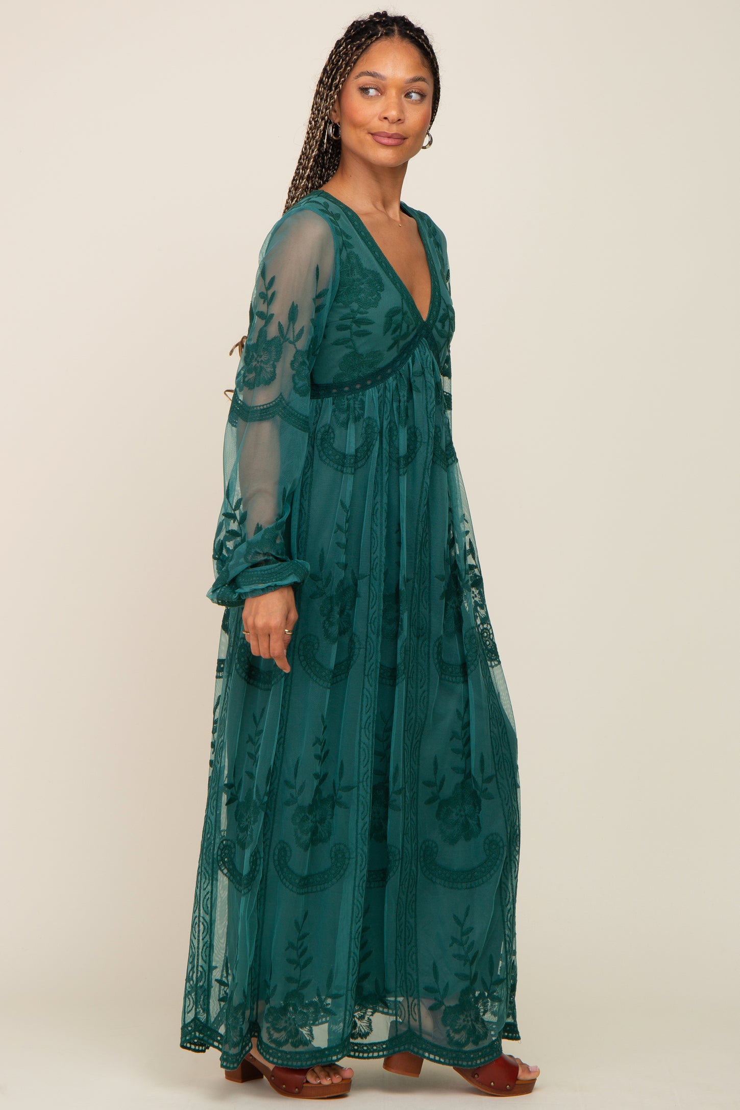 PinkBlush Emerald Green Lace Mesh Overlay Long Sleeve Maxi Dress PinkBlush Emerald Green Lace Mesh Overlay Long Sleeve Maxi Dress