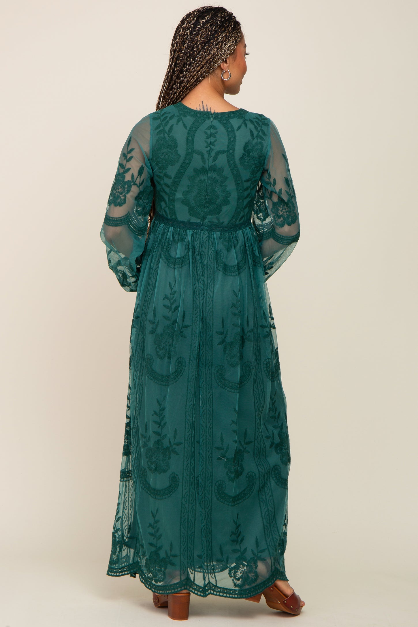 PinkBlush Emerald Green Lace Mesh Overlay Long Sleeve Maxi Dress PinkBlush Emerald Green Lace Mesh Overlay Long Sleeve Maxi Dress