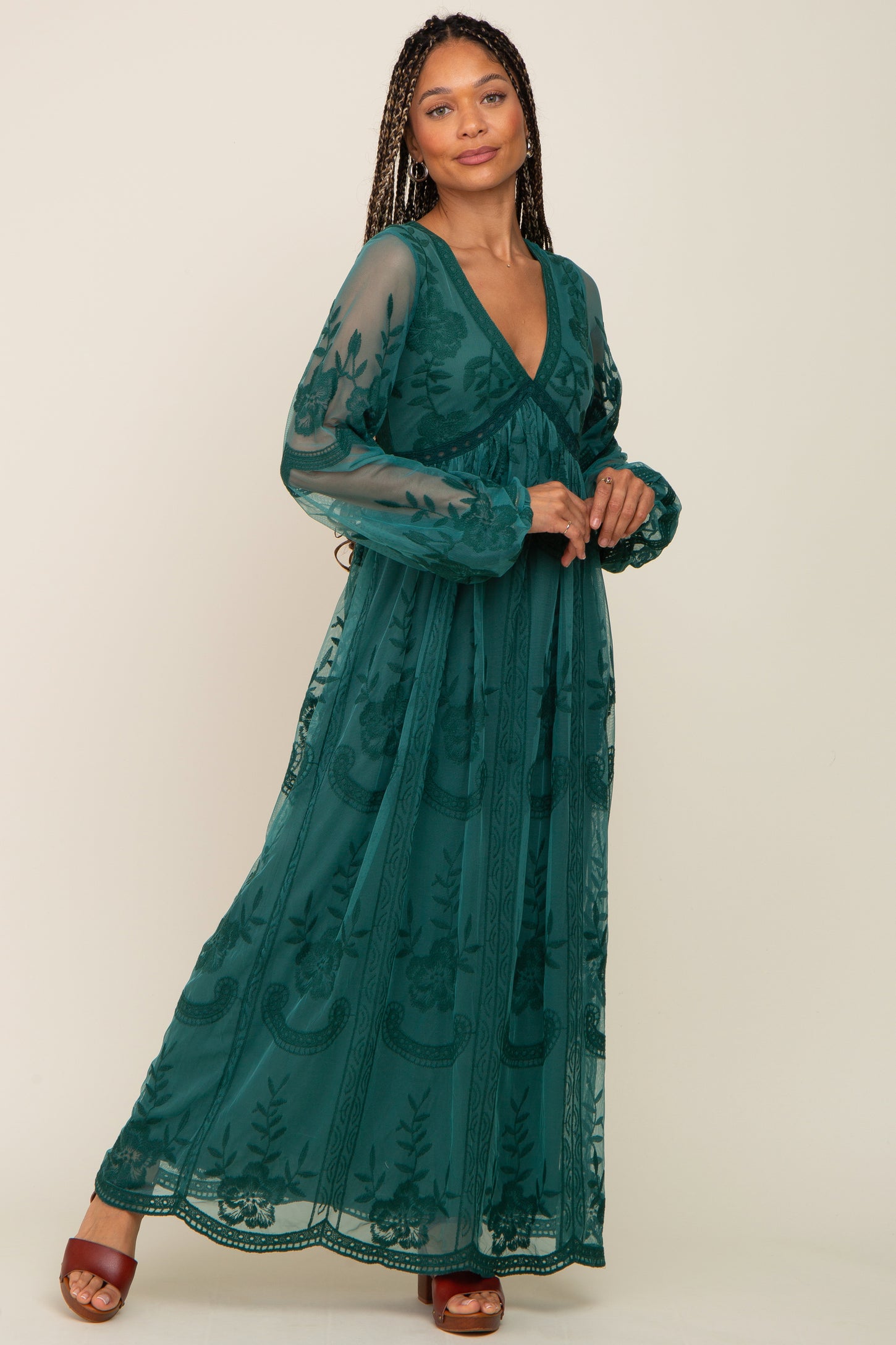 PinkBlush Emerald Green Lace Mesh Overlay Long Sleeve Maxi Dress PinkBlush Emerald Green Lace Mesh Overlay Long Sleeve Maxi Dress