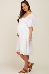 Ivory Swiss Dot Knee Length Maternity Dress