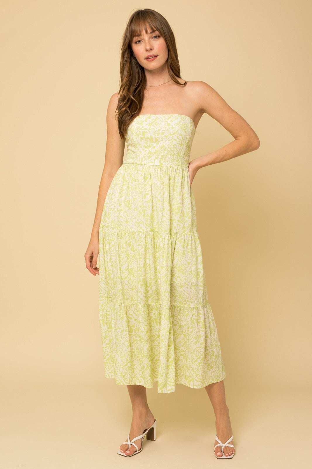 Lime.Abstract Sleeveless Back Smocked Tiered Tube Dress – PinkBlush