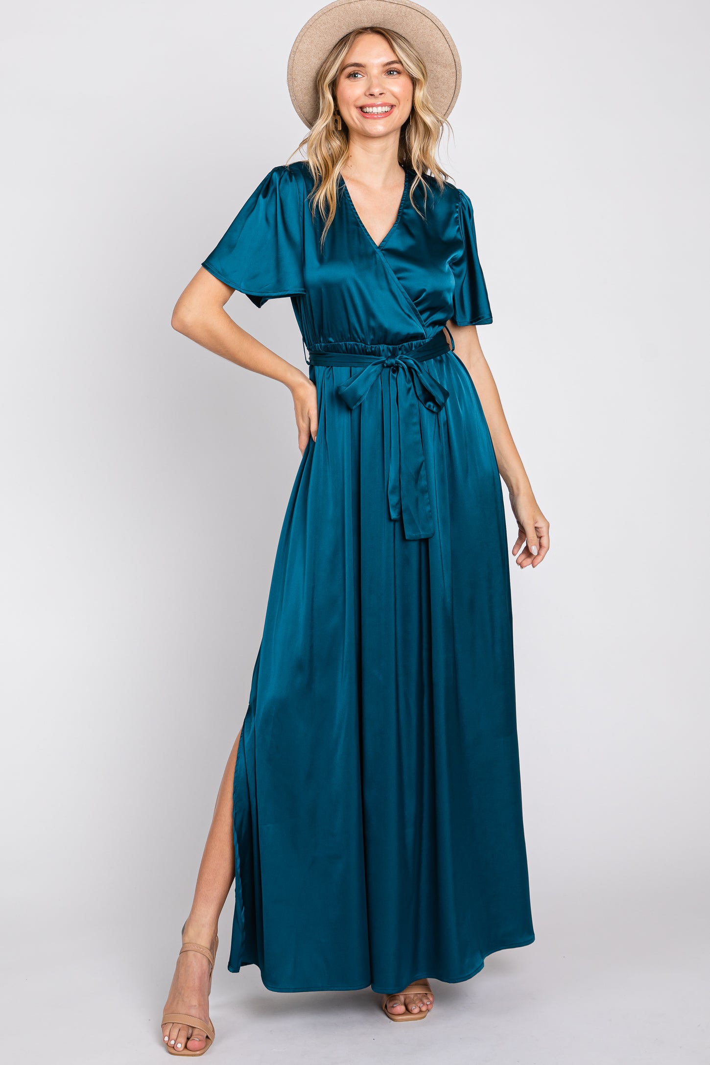 Teal Satin Wrap Maternity/Nursing Dress PinkBlush Teal Satin Wrap Maternity/Nursing Dress PinkBlush