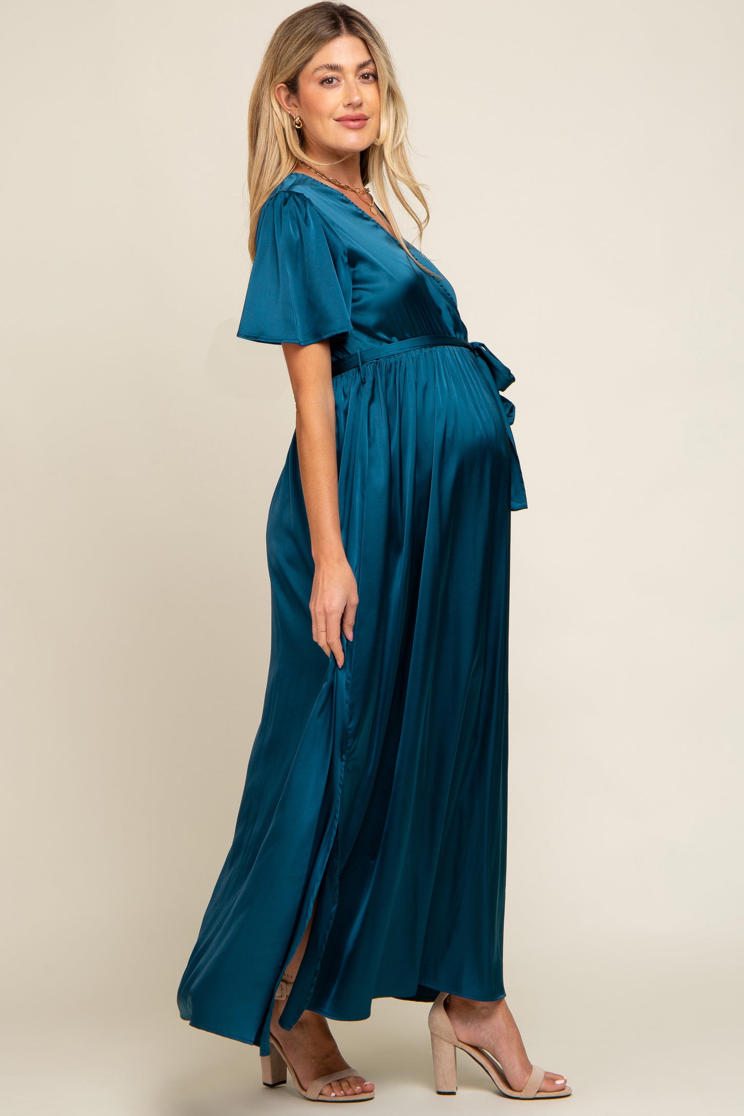 Teal Satin Wrap Maternity/Nursing Dress Teal Satin Wrap Maternity/Nursing Dress