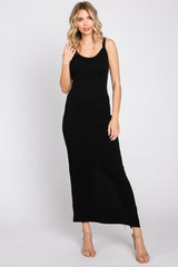 Black Sleeveless Ribbed Maternity Maxi Dress
