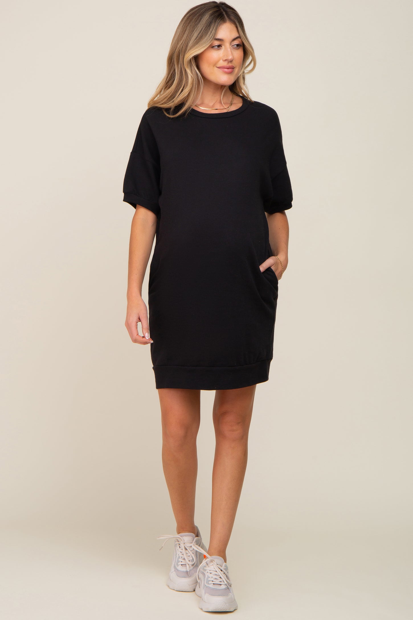 Black Short Sleeve Oversized Maternity T-Shirt Dress – PinkBlush