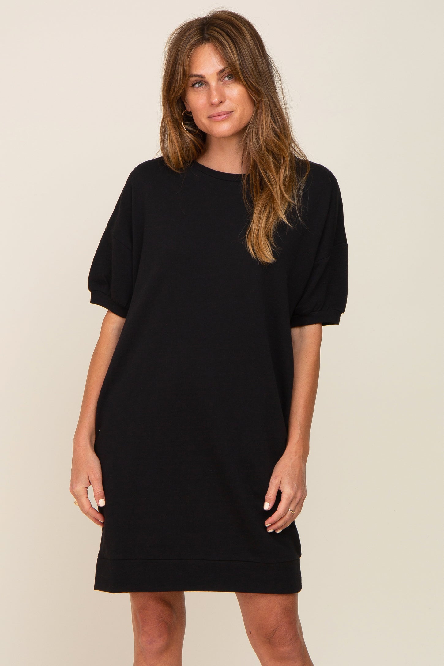 Black Short Sleeve Oversized Maternity T-Shirt Dress – PinkBlush
