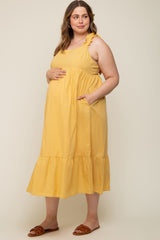 Yellow Ruffle Strap Back Tie Maternity Plus Midi Dress
