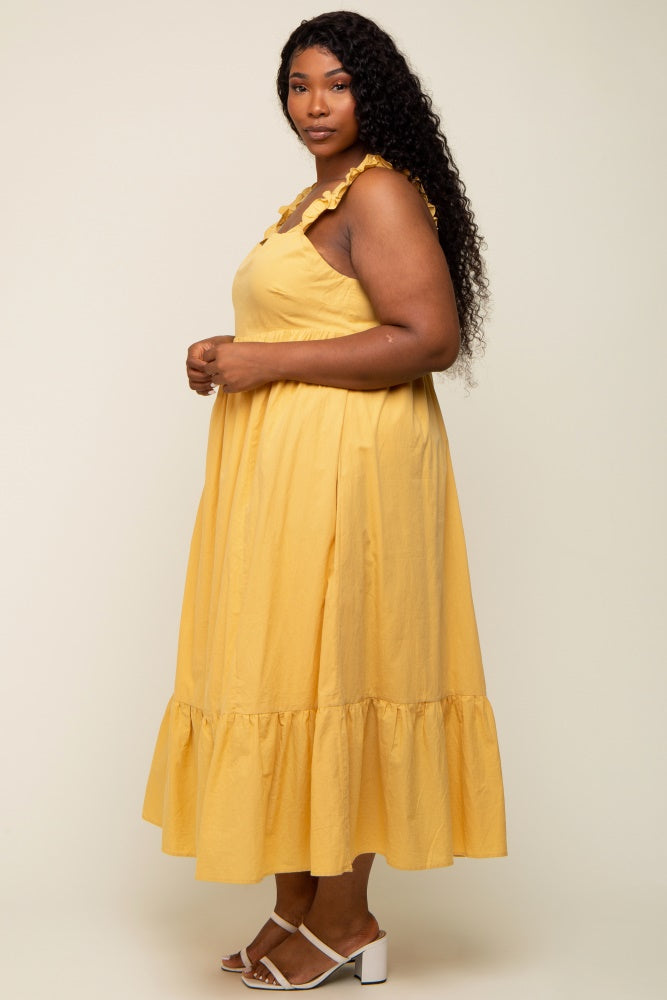 Yellow Ruffle Strap Back Tie Plus Midi Dress PinkBlush Yellow Ruffle Strap Back Tie Plus Midi Dress PinkBlush