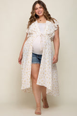 Cream Floral Crochet Front Tie Maternity Plus Coverup