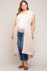 Peach Floral Crochet Front Tie Maternity Plus Coverup