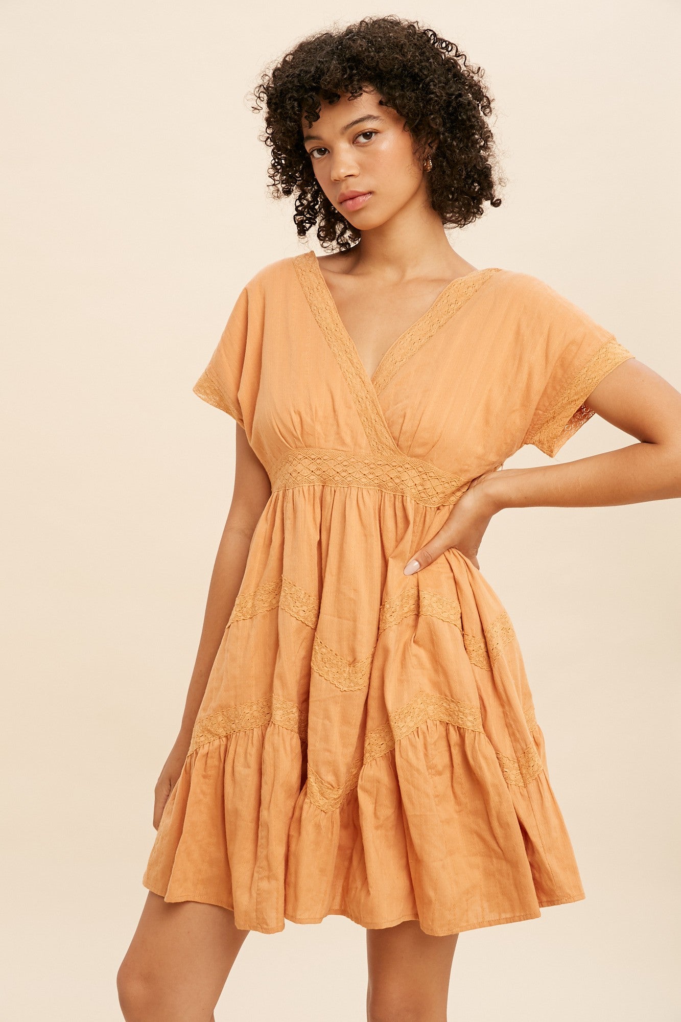 Orange Surplice Tiered Mini Dress – PinkBlush
