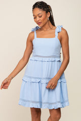 Light Blue Sleeveless Tiered Maternity Dress