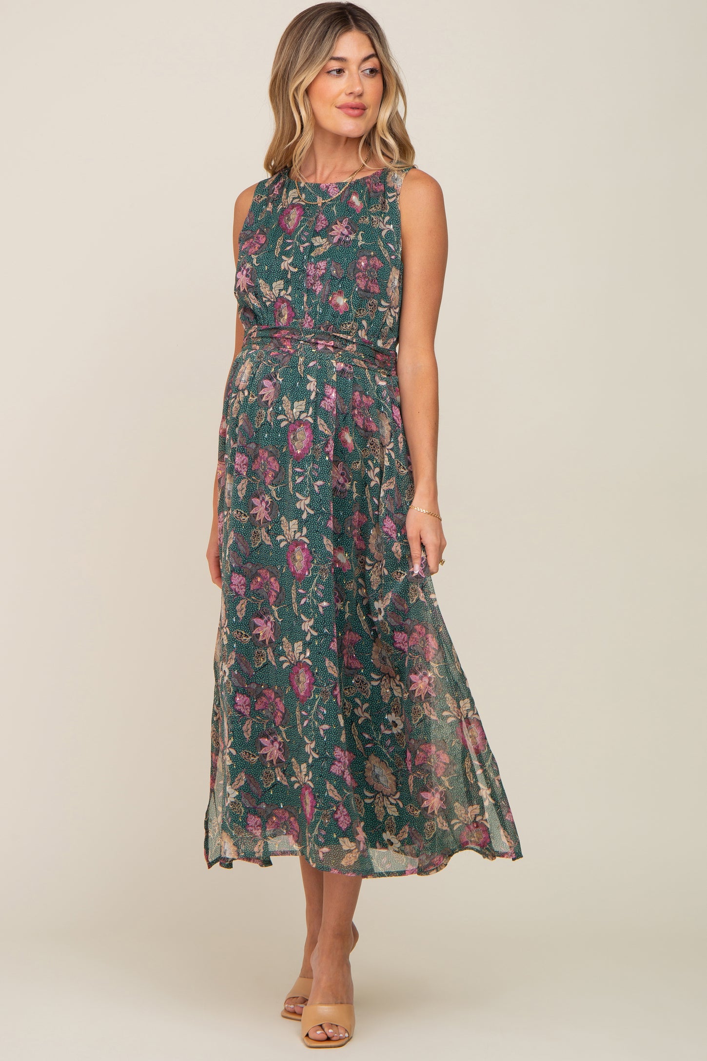 Forest Green Floral Maternity Maxi Dress PinkBlush