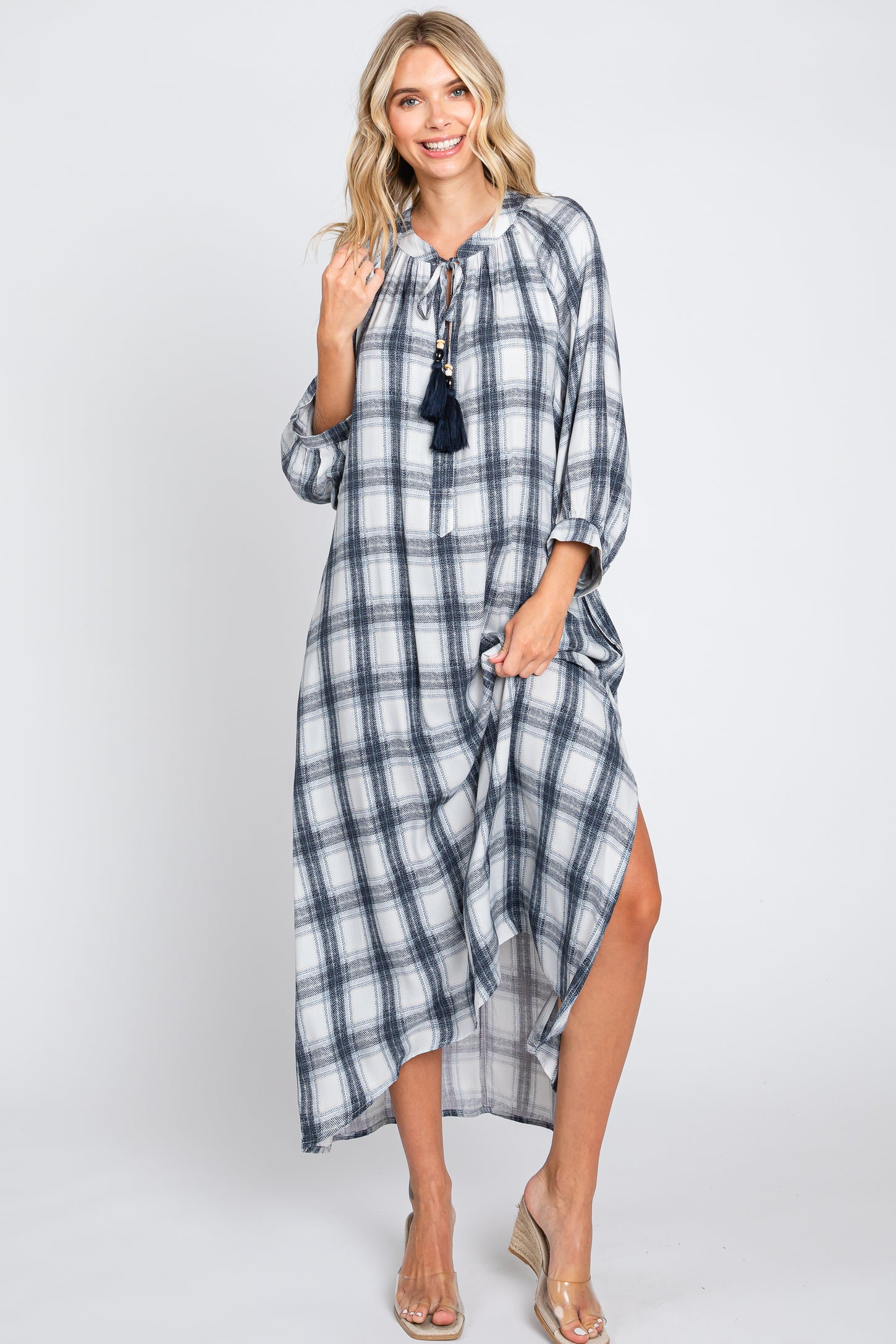 ivory plaid dress Aureum Ivory Plaid Mini Shirt Dress