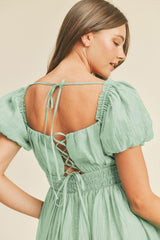 Mint Green Lace Up Back Mini Dress
