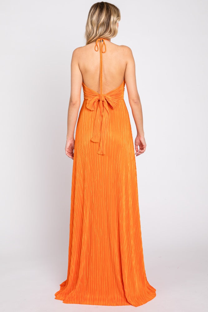 plissé halterneck maxi dress Orange Plisse Halter Back Tie Large ワンピース Product Details Missord Chain Detail Sequin Tamaño:XL