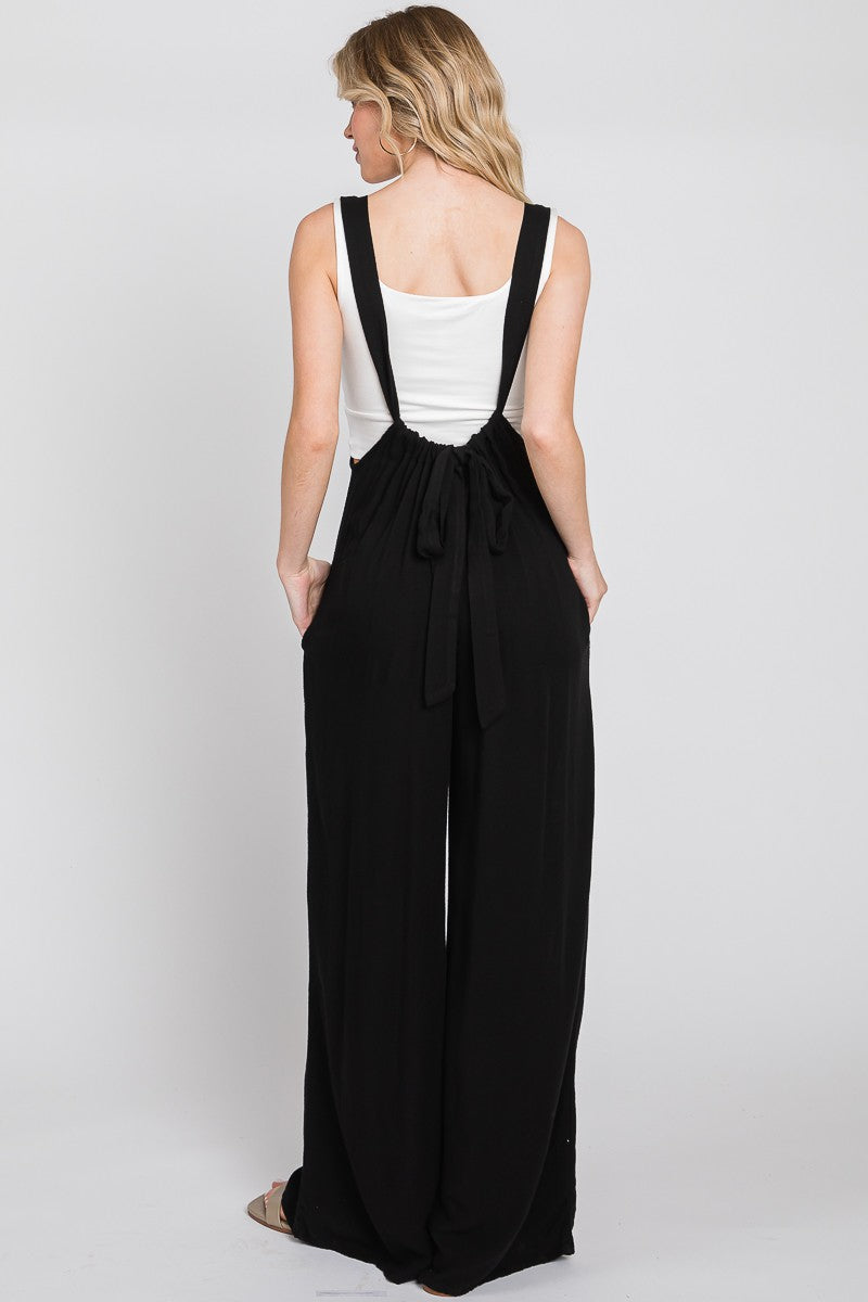 Black Washed Woven Suspender Style Jumpsuit