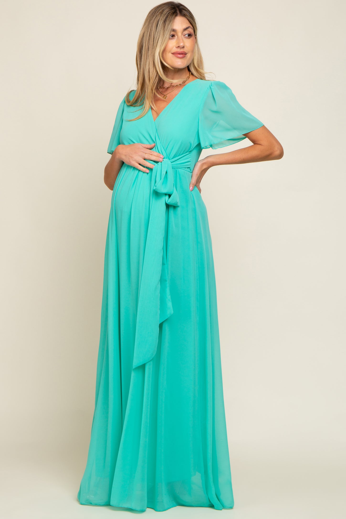 aqua maxi dress with sleeves Aqua Smocked Waist Maxi Dress