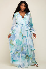 Blue Floral Chiffon Plus Maxi Dress