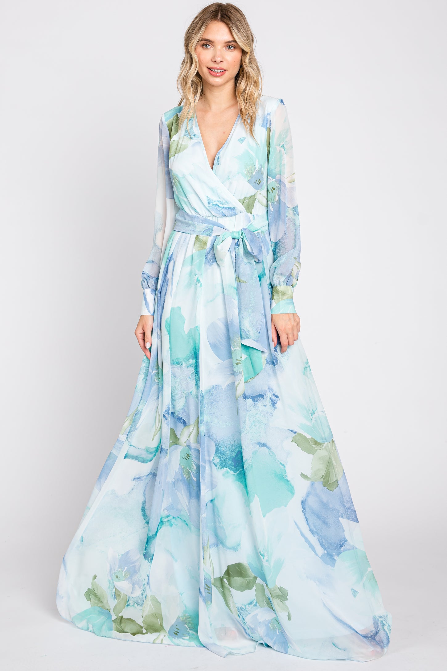 Blue Floral Chiffon Maxi Dress– PinkBlush