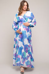Blue Floral Chiffon Maternity Plus Maxi Dress