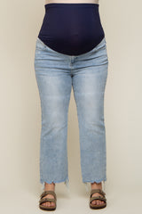 Light Blue Flare Distressed Hem Maternity Plus Jeans