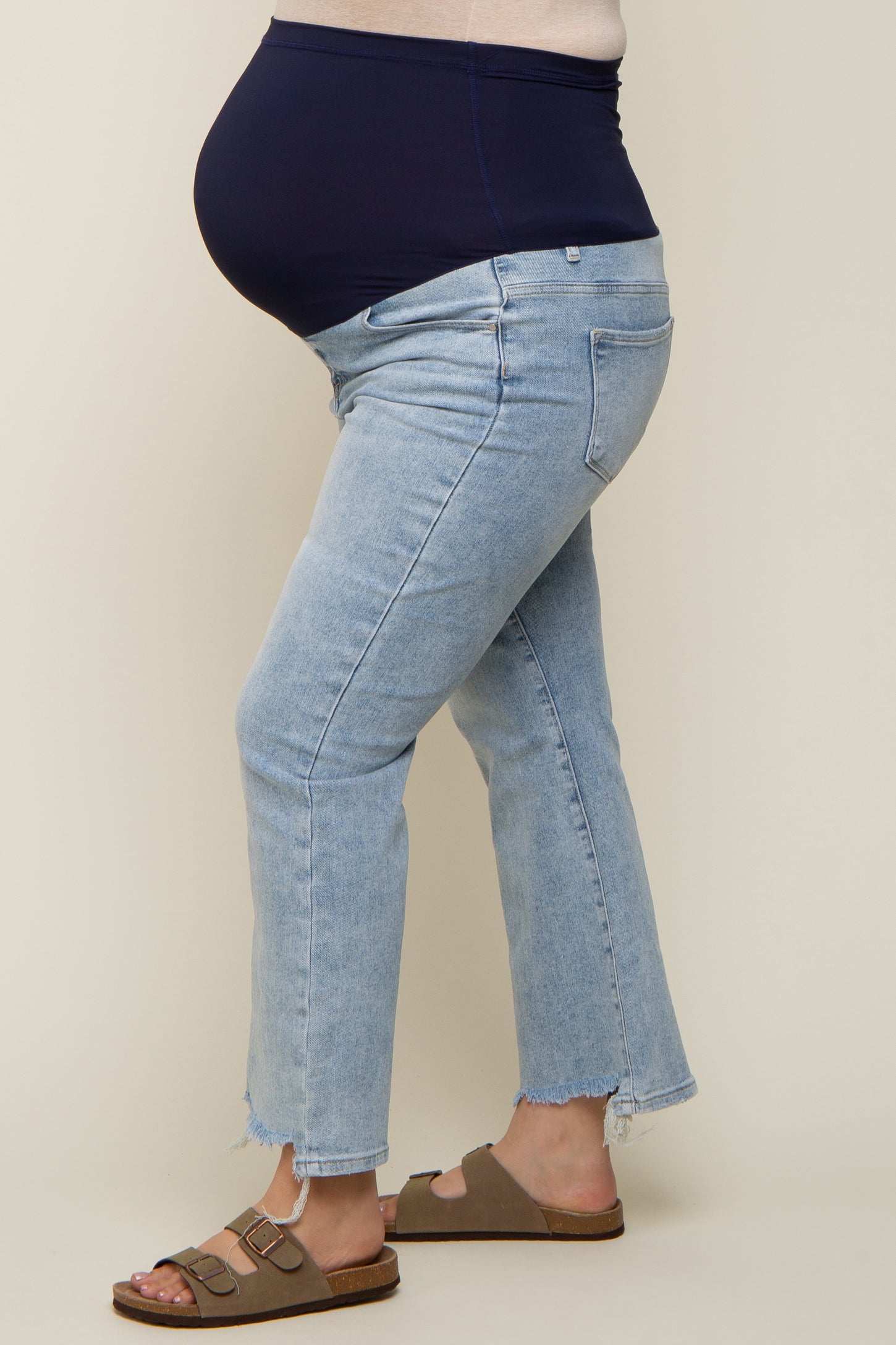 Light Blue Flare Distressed Hem Maternity Plus Jeans