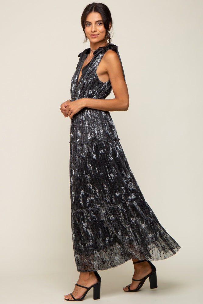 Shimmer Detail Tiered Wrap Dress