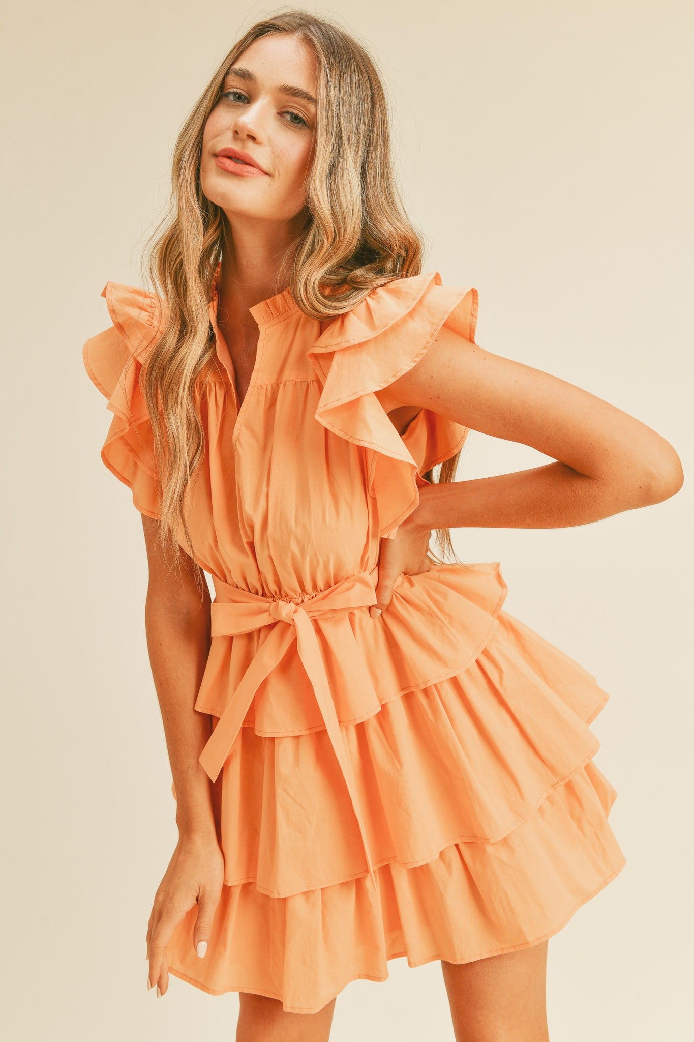 Orange Ruffle Tiered Mini Dress– PinkBlush