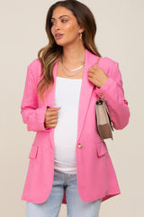 Pink Linen Front Pocket Maternity Blazer