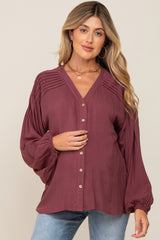 Burgundy Pleated Detail Maternity Blouse