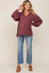 Burgundy Pleated Detail Maternity Blouse