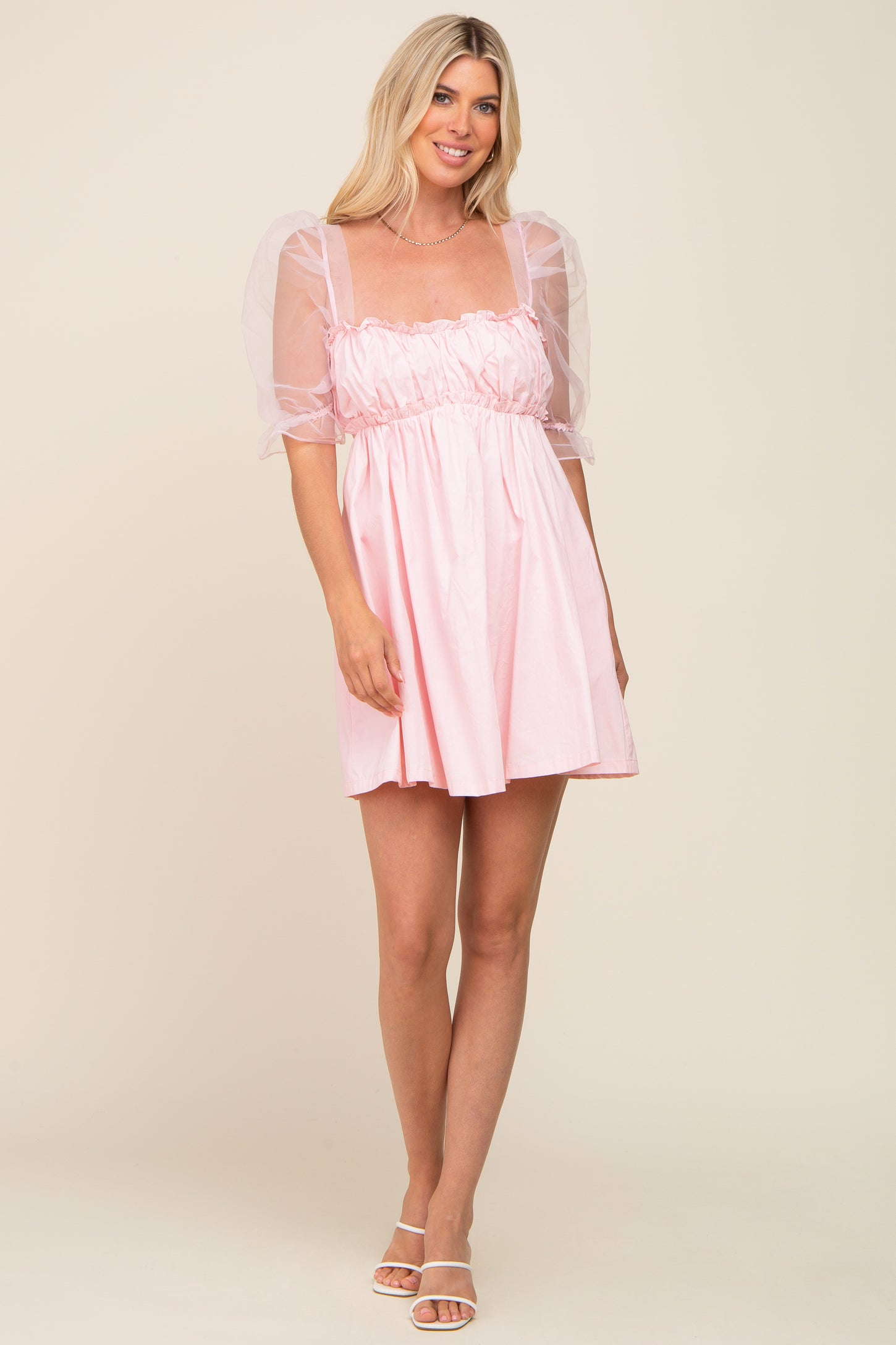 Light Pink Mesh Sleeve Mini Dress – PinkBlush