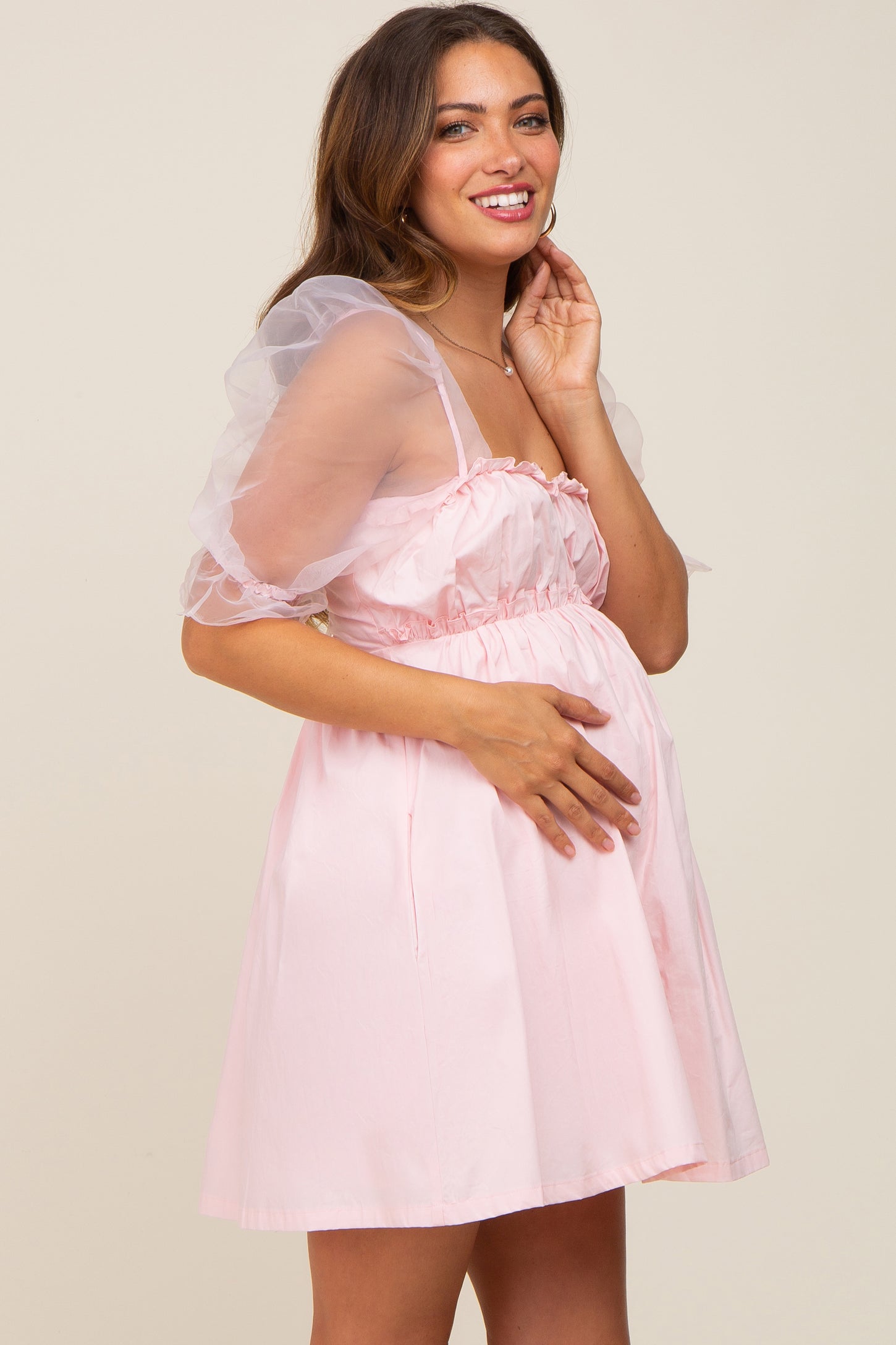 Mini Dress Pink Short Maternity Dress Light Pink Mesh Sleeve Maternity Mini Dress PinkBlush Mini Dress Pink Short Maternity Dress Light Pink Mesh Sleeve Maternity Mini Dress PinkBlush