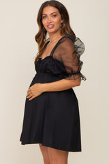 Black Mesh Sleeve Maternity Mini Dress