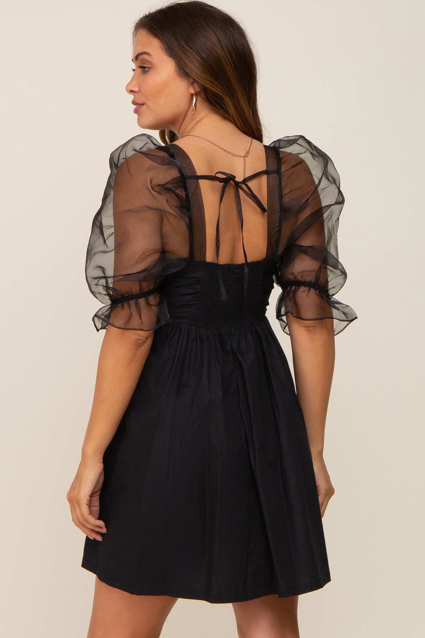 Black Mesh Sleeve Maternity Mini Dress PinkBlush Black Mesh Sleeve Maternity Mini Dress PinkBlush