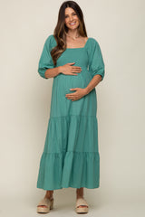 Jade Square Neck Smocked Tiered Maternity Maxi Dress