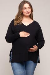 Black Knit Long Dolman Sleeve Plus Maternity Top