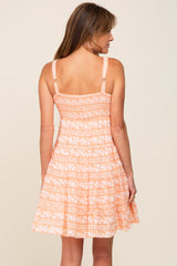 Coral Floral Square Neck Tiered Dress