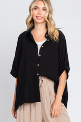 Black Gauze Double Layered Button Up Top