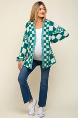 Green Checkered Maternity Cardigan Sweater