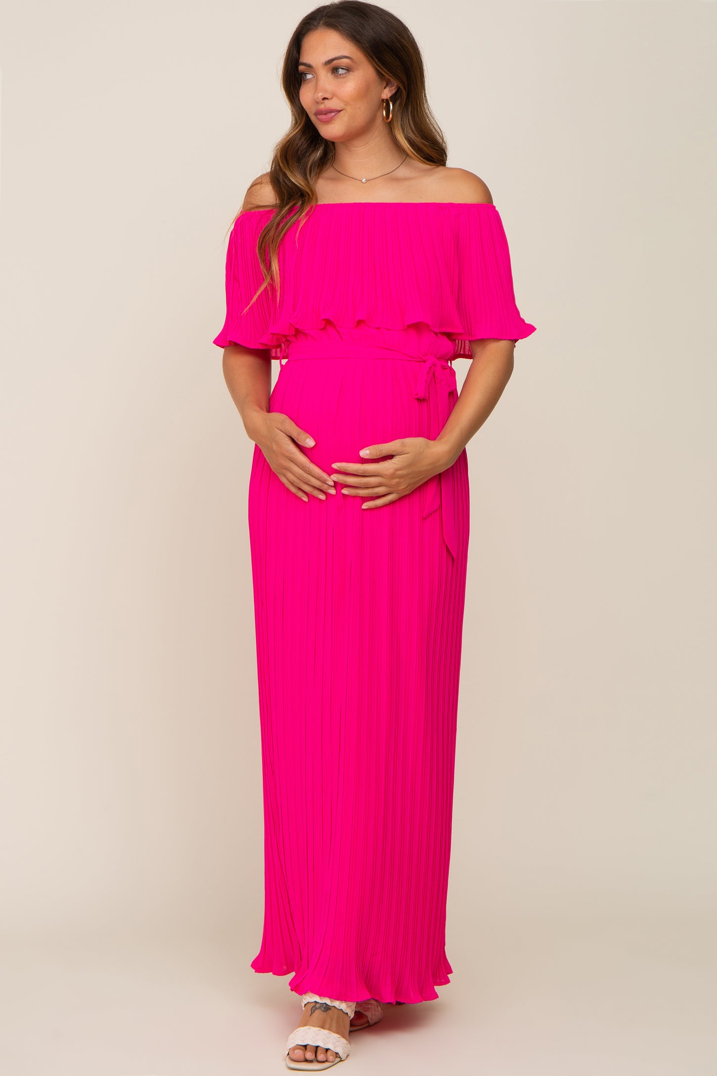 pink off the shoulder maternity maxi dress Carlotta | Blush Pink Bardot Maternity Maxi Dress With Chiffon Cape