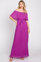 Purple Pleated Off Shoulder Maternity Maxi Dress