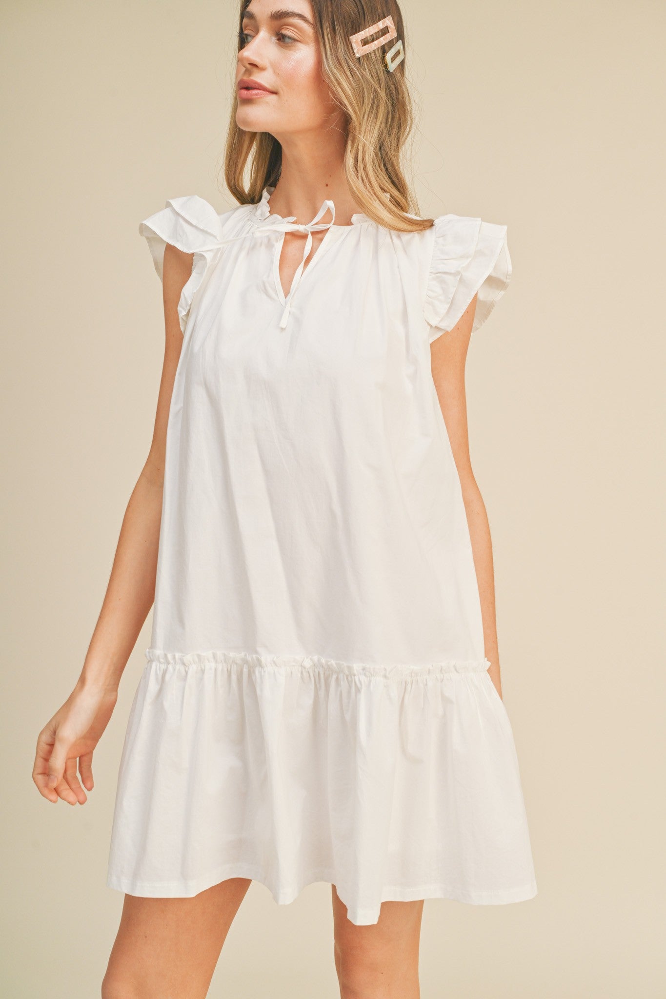 White Flutter Sleeve Babydoll Mini Dress – PinkBlush