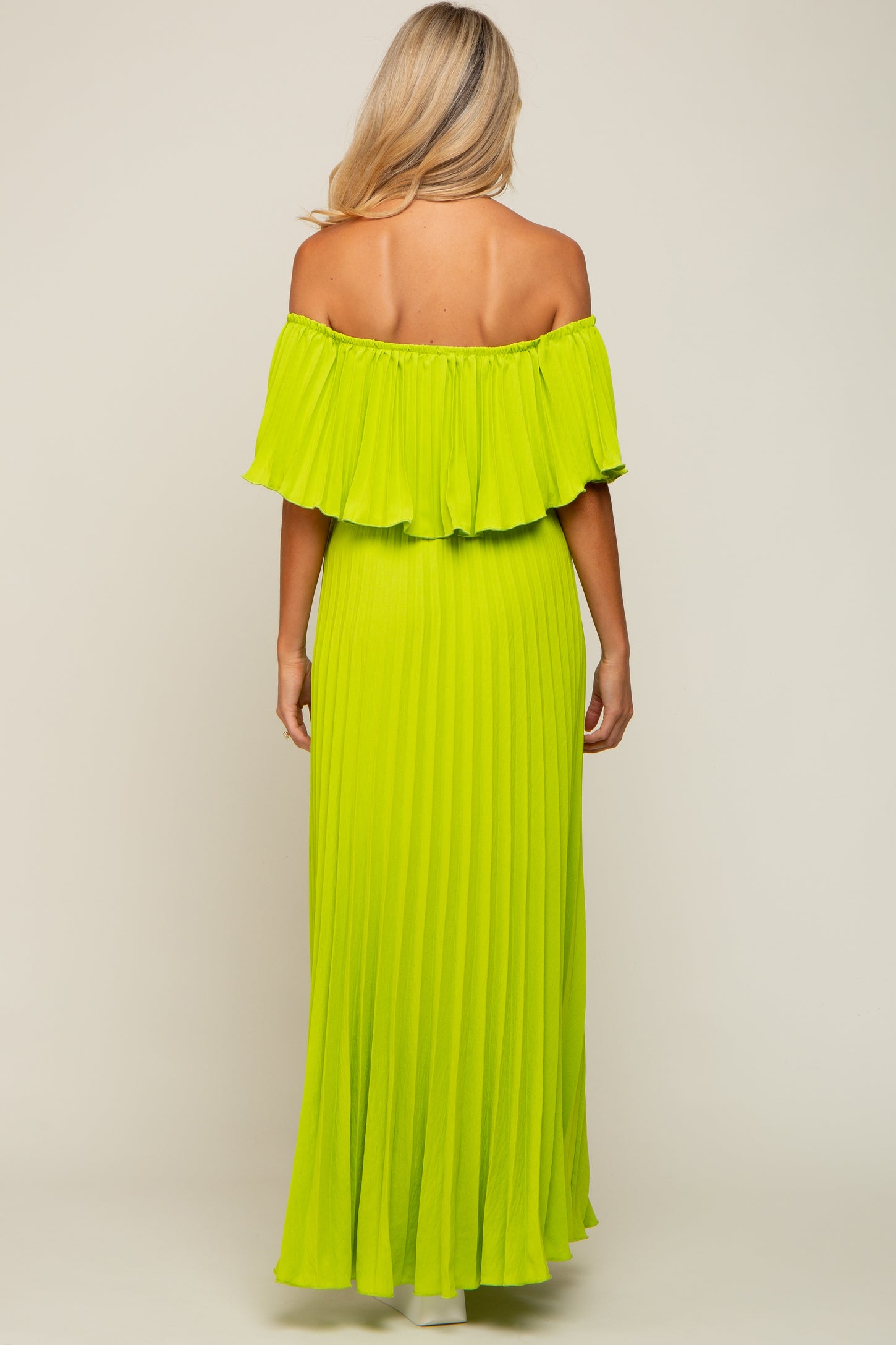Lime Pleated Off Shoulder Maternity Maxi Dress PinkBlush Lime Pleated Off Shoulder Maternity Maxi Dress PinkBlush