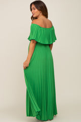 Green Pleated Off Shoulder Maternity Maxi Dress