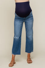Blue Distressed Cropped Maternity Jeans